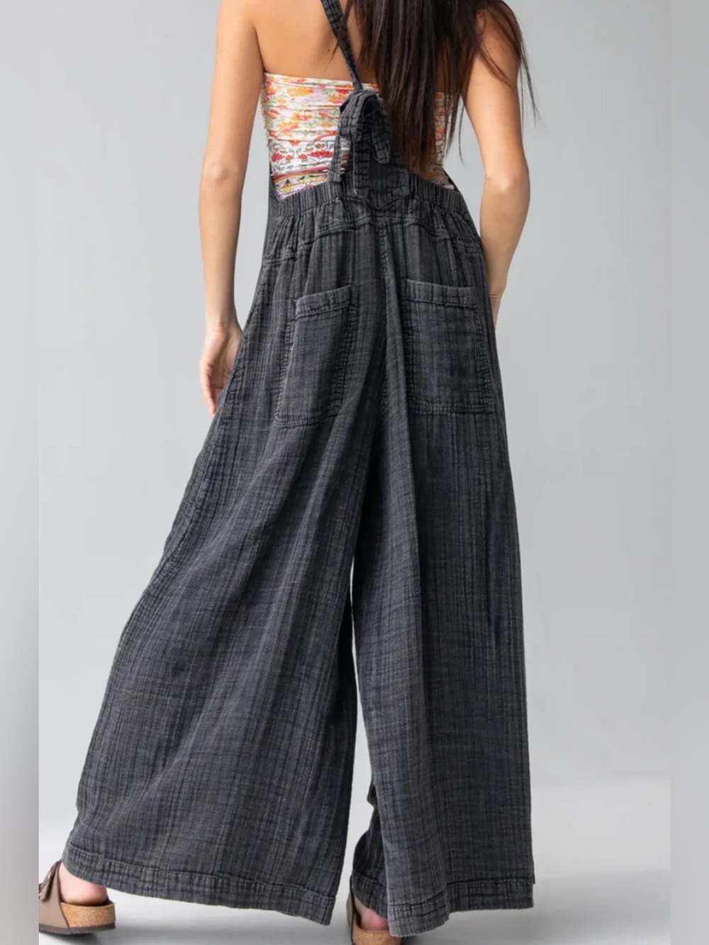 Natural Life Dakota Tie Cotton Gauze Wide Leg Boho Overall washed Black Size L - Picture 14 of 14